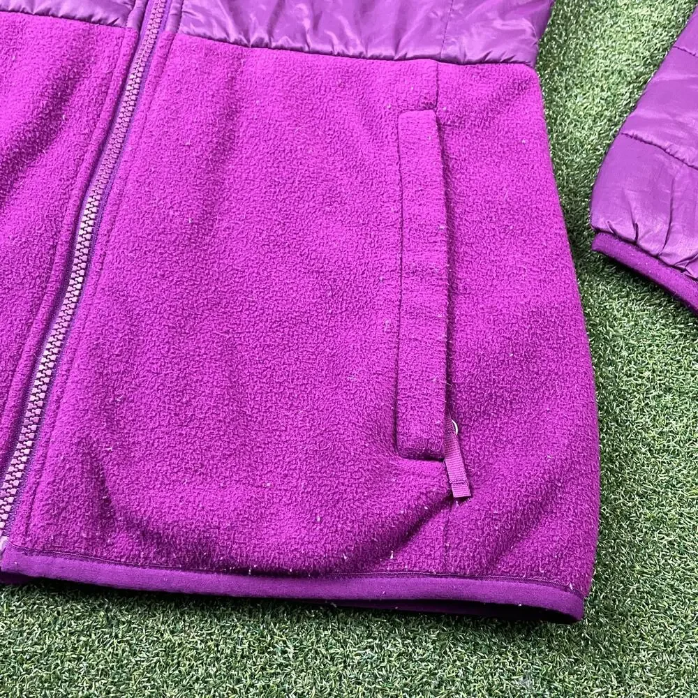 Vintage The North Face Girls Purple Fleece Quilted Full Zip Jacket Sz XL